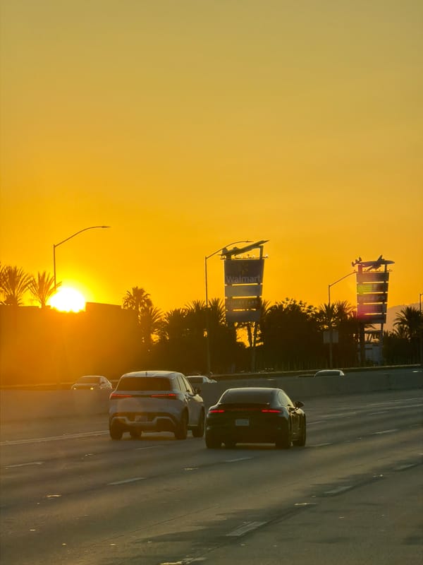 Evening traffic observed on Burbank road during sunset