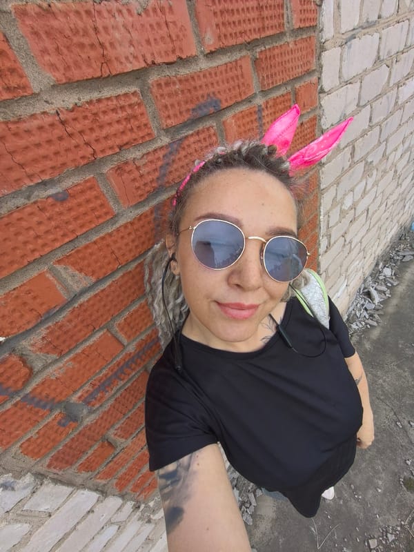 Woman in bunny ears takes selfies around Noviy, Russia