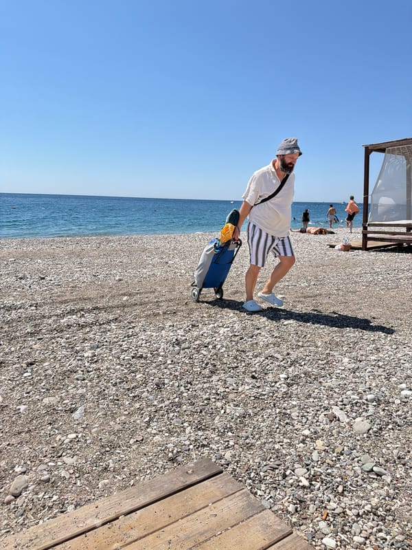 Morning at a sunny beach resort, flowers and shoreline scenes