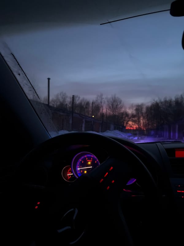 Evening car interior captured in Usolye, Russia