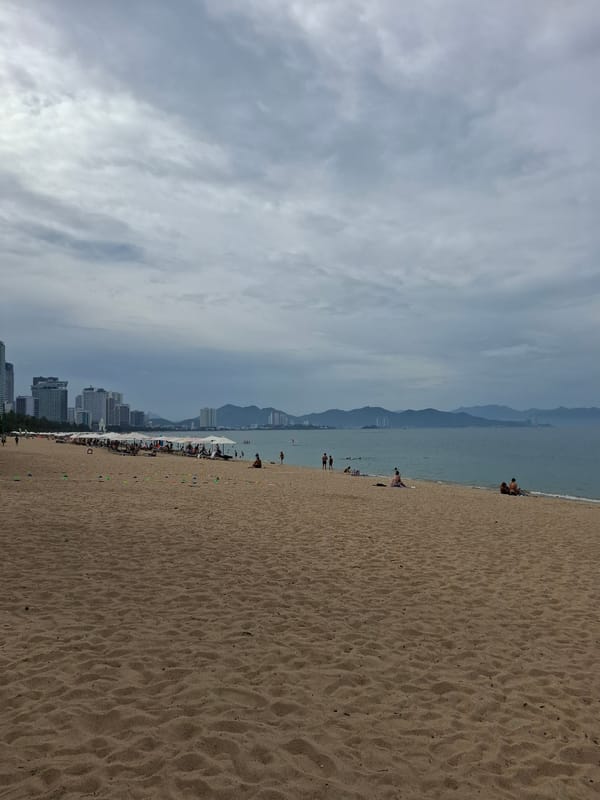 Cloudy morning at a busy Nha Trang beach