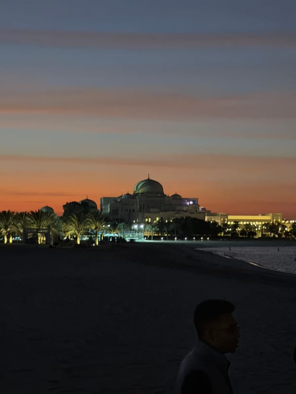 Abu Dhabi landscape captured with domed building under gradient sky