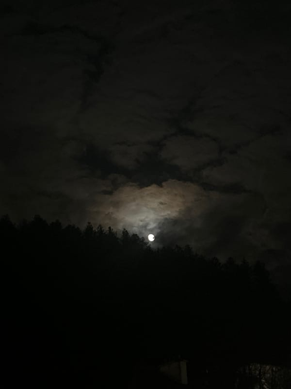 Young man poses for nighttime photo under cloudy moon