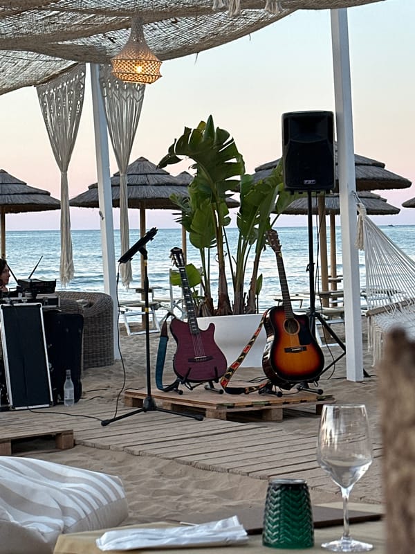 Live music setup and sunset vibes on a Peschici beach