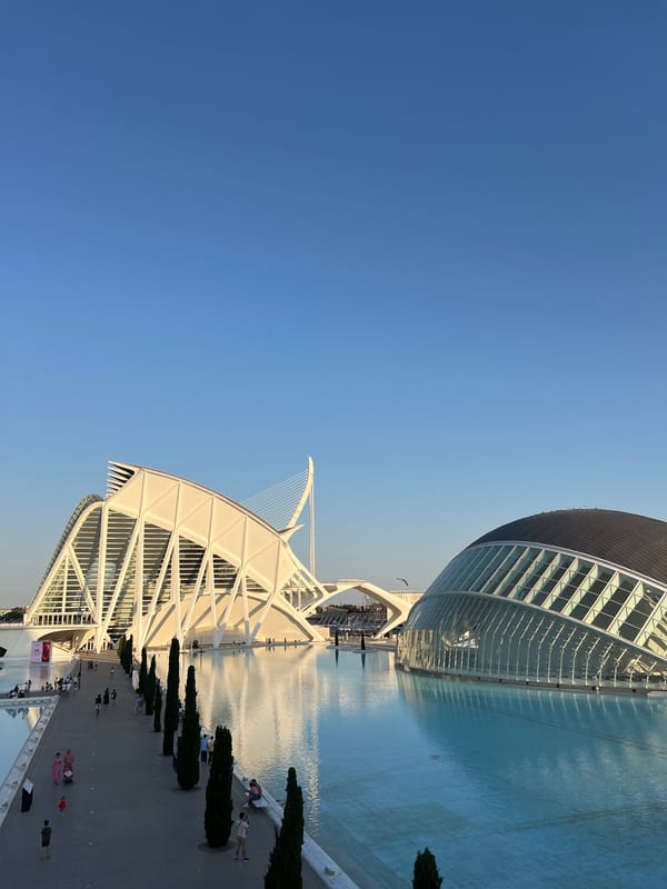 Evening visitors explore Valencia's City of Arts and Sciences complex