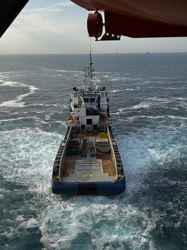 Offshore supply vessel navigates choppy Adriatic waters near Italy