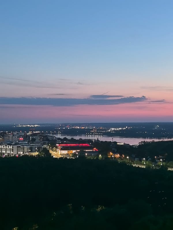 Perm cityscape captured during dusk-to-night transition