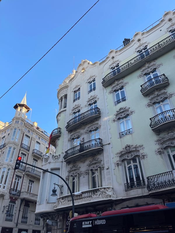 Morning architectural documentation captures ornate Valencia building facades