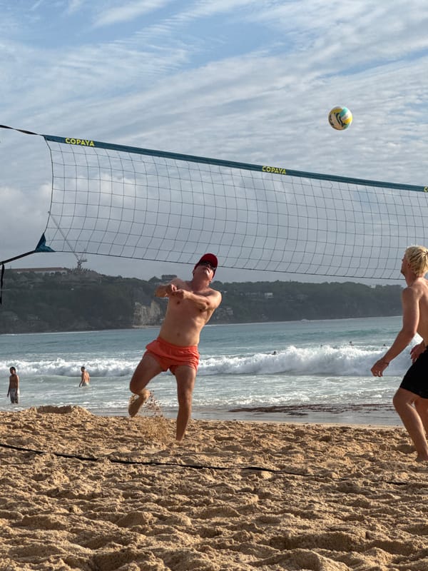 Morning beach volleyball and recreation at Kuta Selatan, Indonesia