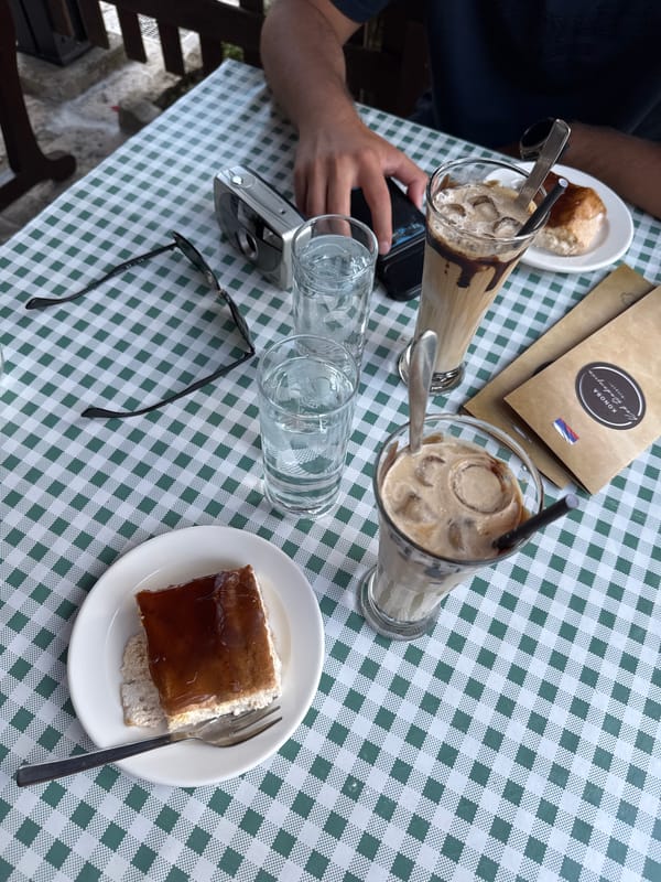 Iced coffees and a street corner in Erakovići, Montenegro