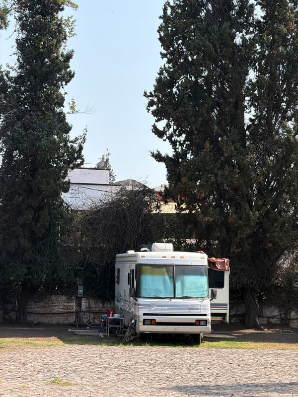 RVs and trailers parked at Cholula outdoor space