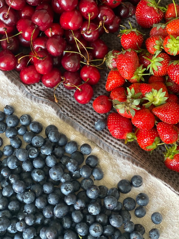 Fresh berries and a leafy surprise: slug included