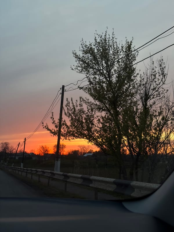 Sunset observed from vehicle roadside in Alexandrovka, Russia