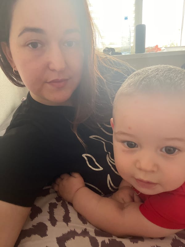 Mother and baby share quiet morning moments in Chelyabinsk home