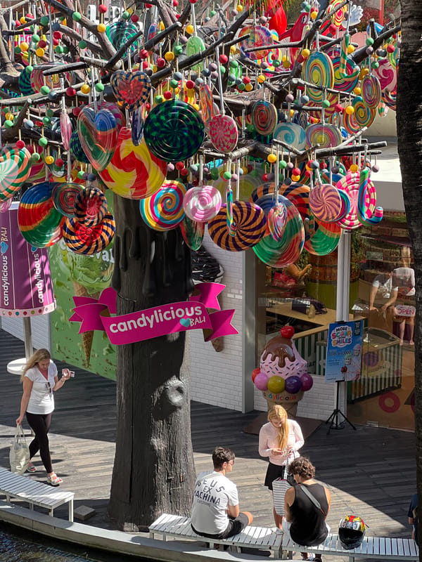 Lollipop tree art installation brightens Kuta street scene