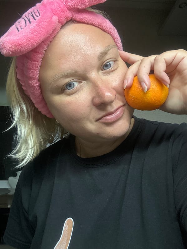 Goofing around with fruit and football on a July evening