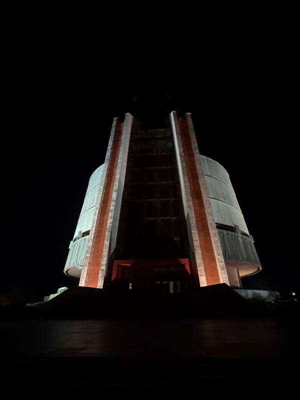 Pleven Panorama building photographed at night in Bulgaria