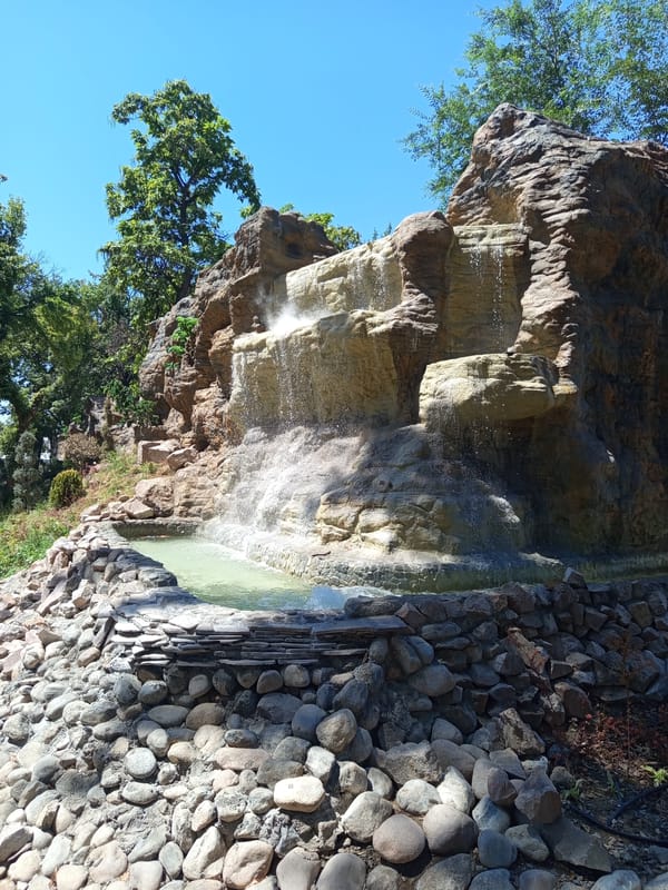 Shymkent park blends torii gates with a man-made waterfall