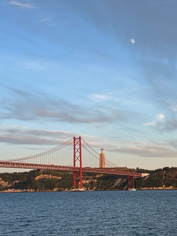 25 de Abril Bridge at dusk over the Tagus River