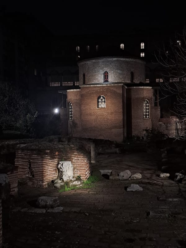 Historic Church of St. George Rotunda photographed at night