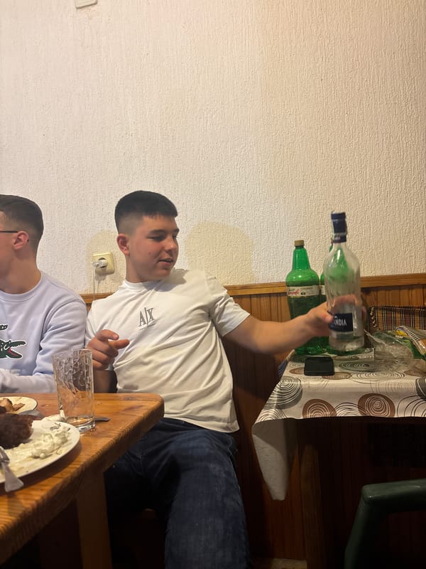 Two men share drinks at home gathering in Zlatograd