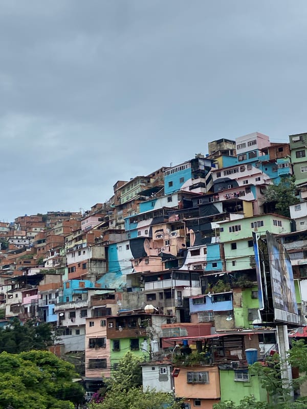 Aerial view captures dense hillside favela in Caracas