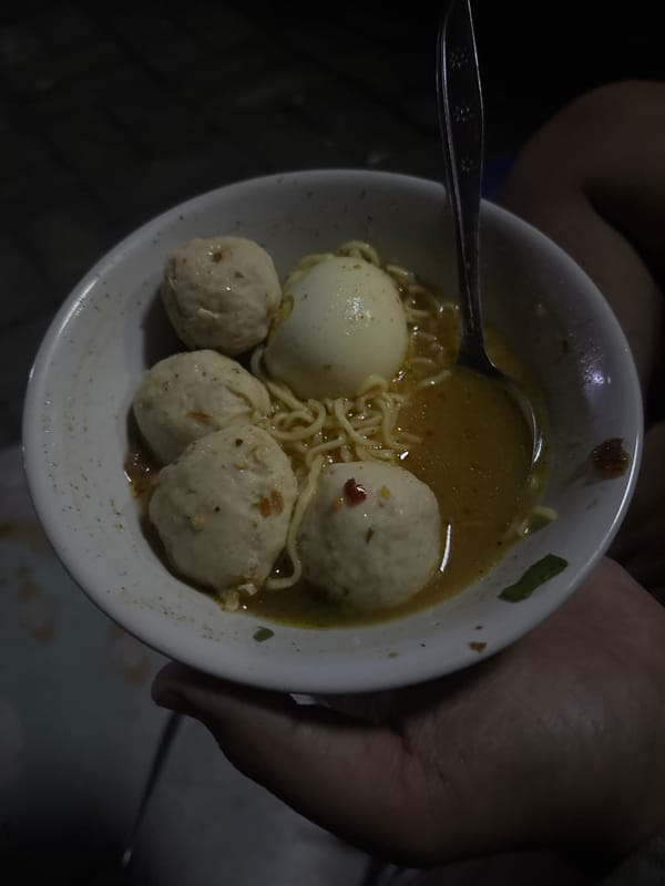 Bogor night out: street food, neon signs, parked cars