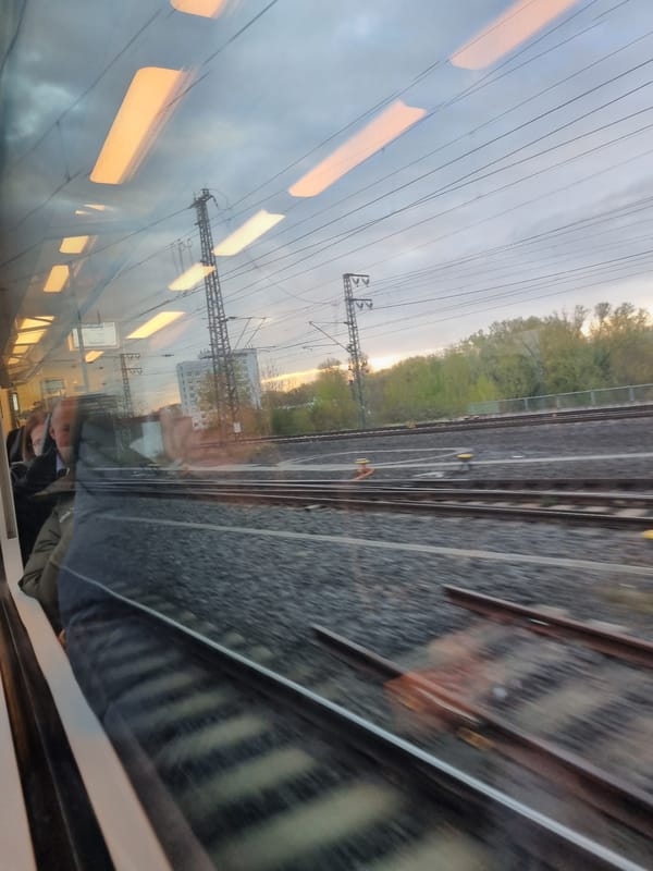 Morning train travel documented in Karlsruhe station area