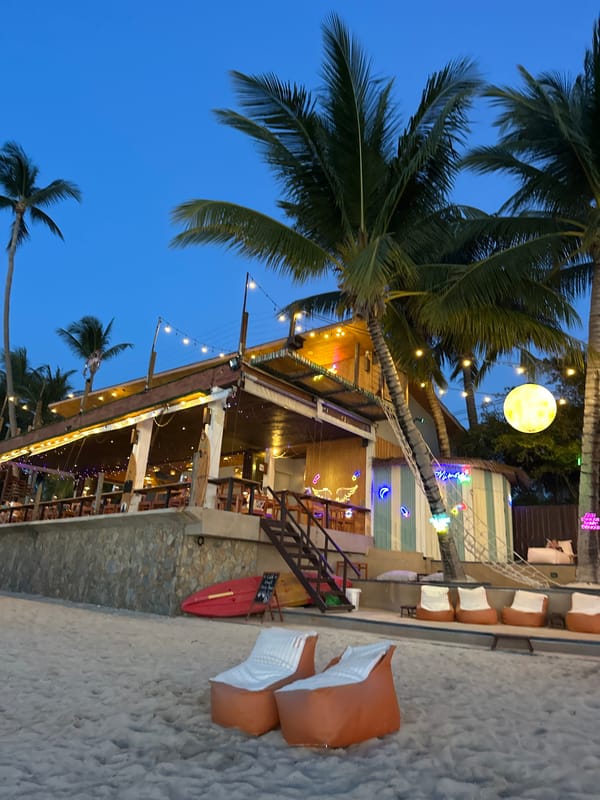 Ko Samui beach bar and shoreline at dusk