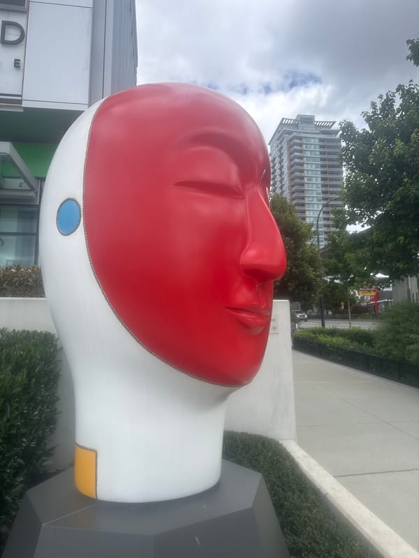 Burnaby streetscape: towers, public art, and everyday urban detail