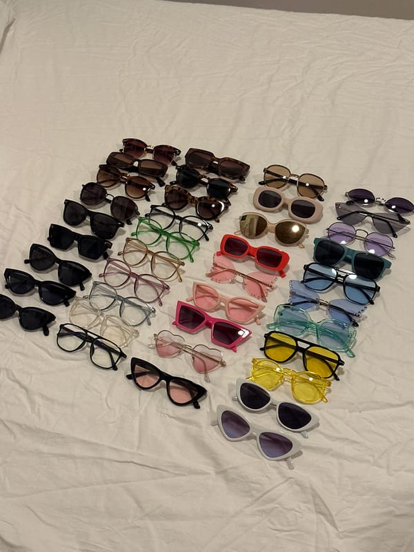 Sunglasses collection displayed and documented in Ljubljana, Slovenia
