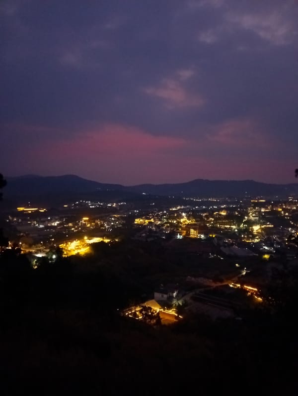 Sunset photographed over Da Lat cityscape in Vietnam