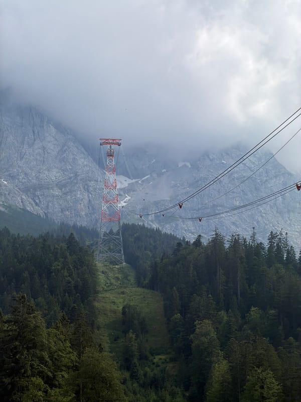 Riding the cable car up to the Zugspitze summit