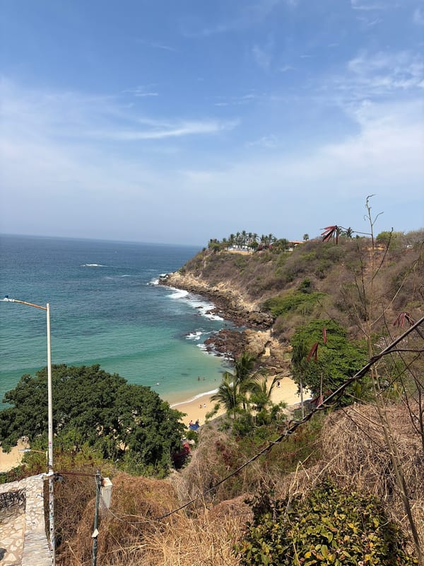 Elevated coastal view captured in Puerto Escondido bay area