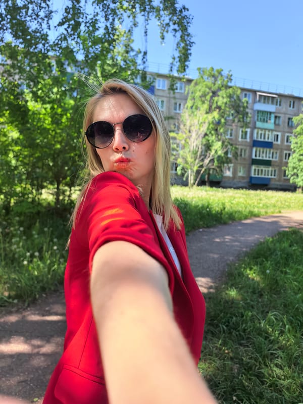 Woman takes morning selfies, tends seedling in Sterlitamak park