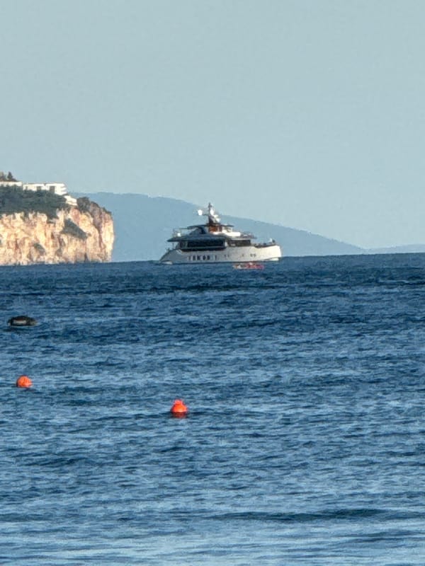 Busy afternoon water activities around Budva's Adriatic coastline