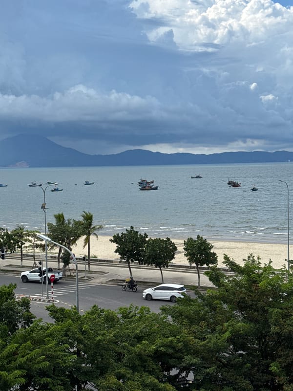 Cloudy morning on the Đà Nẵng coast, coffee in hand