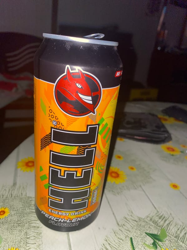 Evening in, energy drink and euros on the table