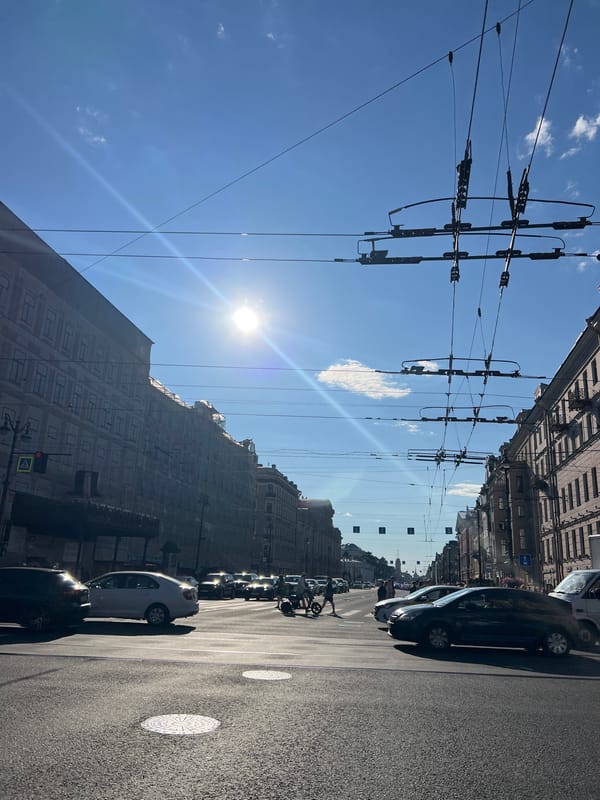 Street art and imperial architecture along St. Petersburg's city center