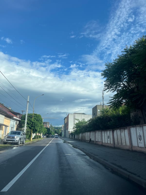 Post-rain street conditions documented in Uzhhorod, Ukraine