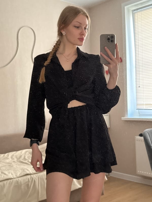 Woman Takes Mirror Selfies in Black Dress, Perm Russia