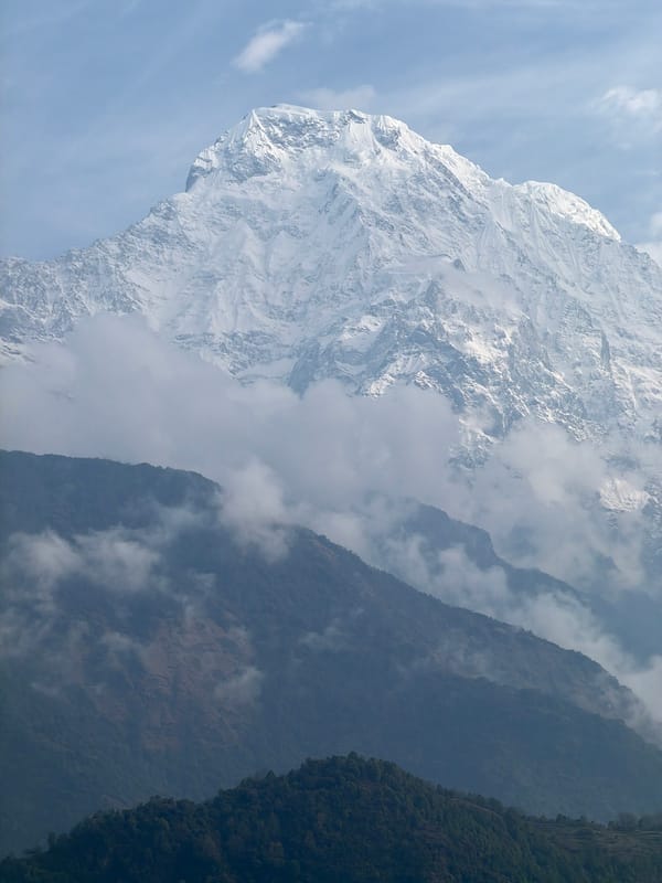 Himalayan peaks documented from Purano Ghandruk Nepal morning views