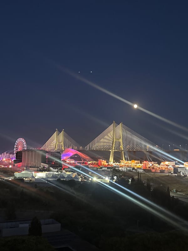 Ferris wheel and Vasco da Gama Bridge light up Lisbon riverfront