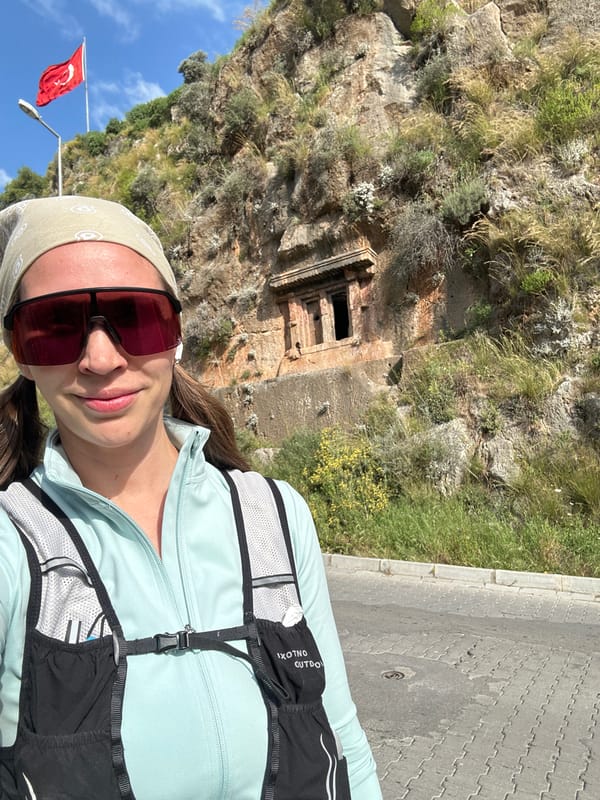 Tourist spotted near Turkish flag display in Fethiye