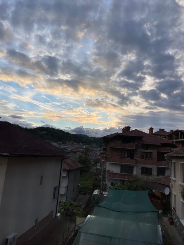 Evening sky documented over Zlatograd Bulgaria residential district