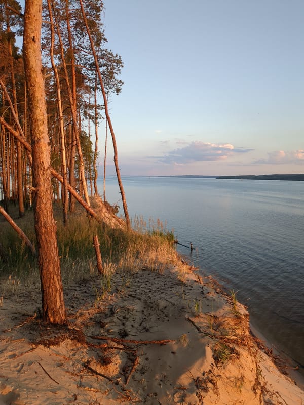 Summer evening at the Pereiaslav waterfront, swimming and sunset.