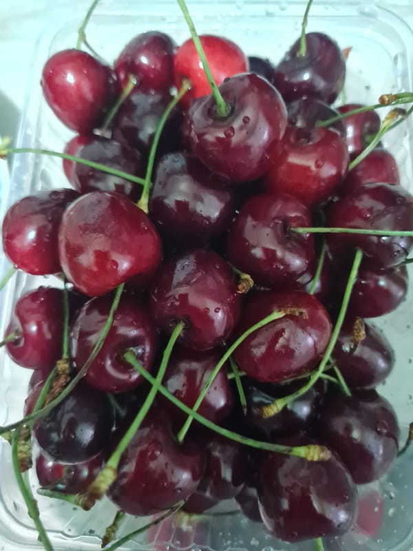 Freshly washed summer berries, close-up and overhead, Moscow
