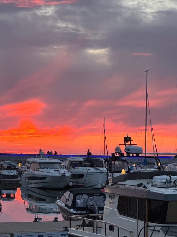 Spectacular sunset illuminates Tallinn marina with vibrant colors