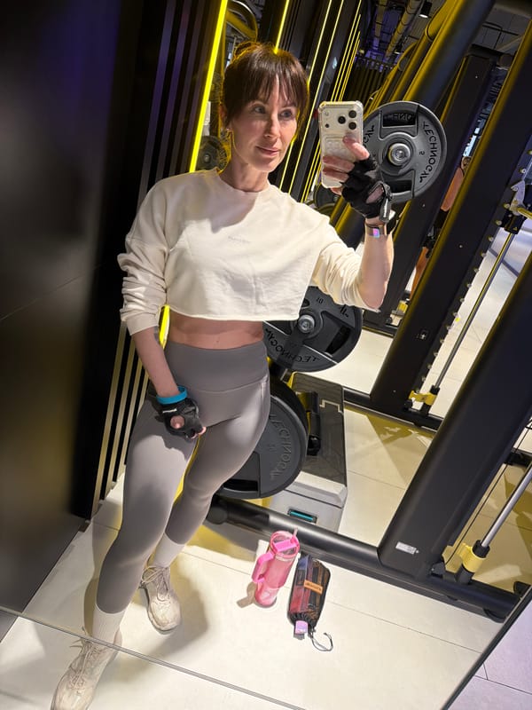 Woman takes selfie at gym in Perm, Russia