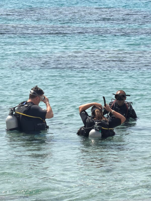 Morning beach activities and diving preparations in Sharm El Sheikh